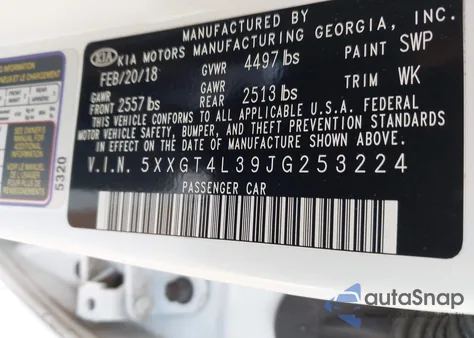 2018 Kia Optima S из США, поврежденный, VIN 5XXGT4L39JG253224